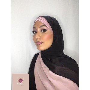 Hijab Chiffon 2 cores - preto e rosa