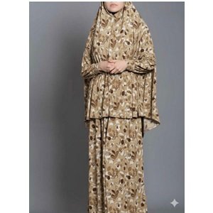 Roupa de rezar estampada marrom clara com manga