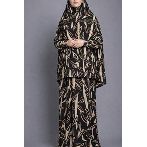 Roupa de rezar estampada preto floral com manga