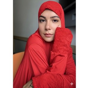 Roupa de rezar com renda vermelha